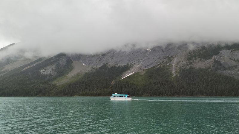 boat in maligne-lake